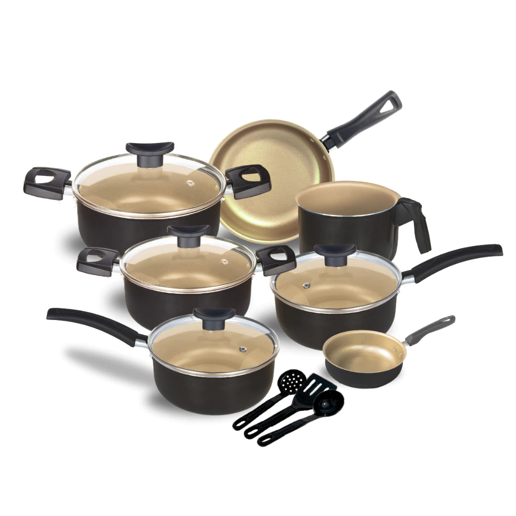 Jogo De Panelas Antiaderente 10 Pçs Kit Conjunto Teflon Tampa de Vidro Várias Cores Durável Moderna