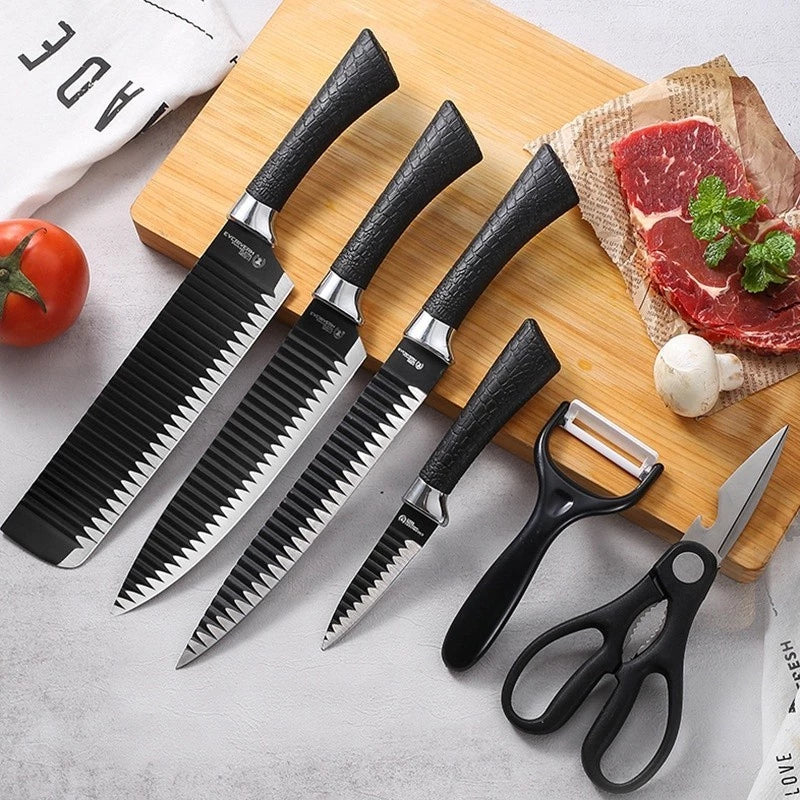 Conjunto de Facas Profissional Kit 6 Peças - Faca Chef, Carne, Legumes, Descascador e Tesoura Aço Carbono
