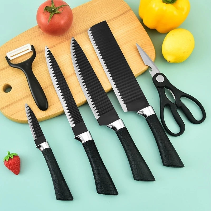Conjunto de Facas Profissional Kit 6 Peças - Faca Chef, Carne, Legumes, Descascador e Tesoura Aço Carbono