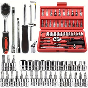 Kit De Ferramentas 40/46 Peças Jogo De Soquetes Chave Catraca Reversível Com Maleta