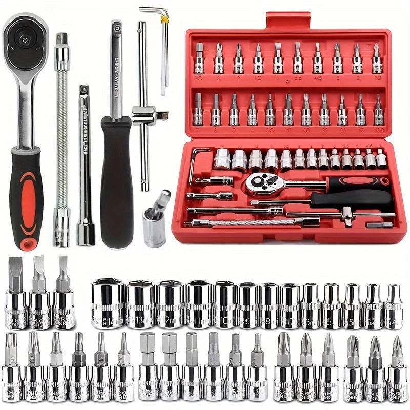 Kit De Ferramentas 40/46 Peças Jogo De Soquetes Chave Catraca Reversível Com Maleta