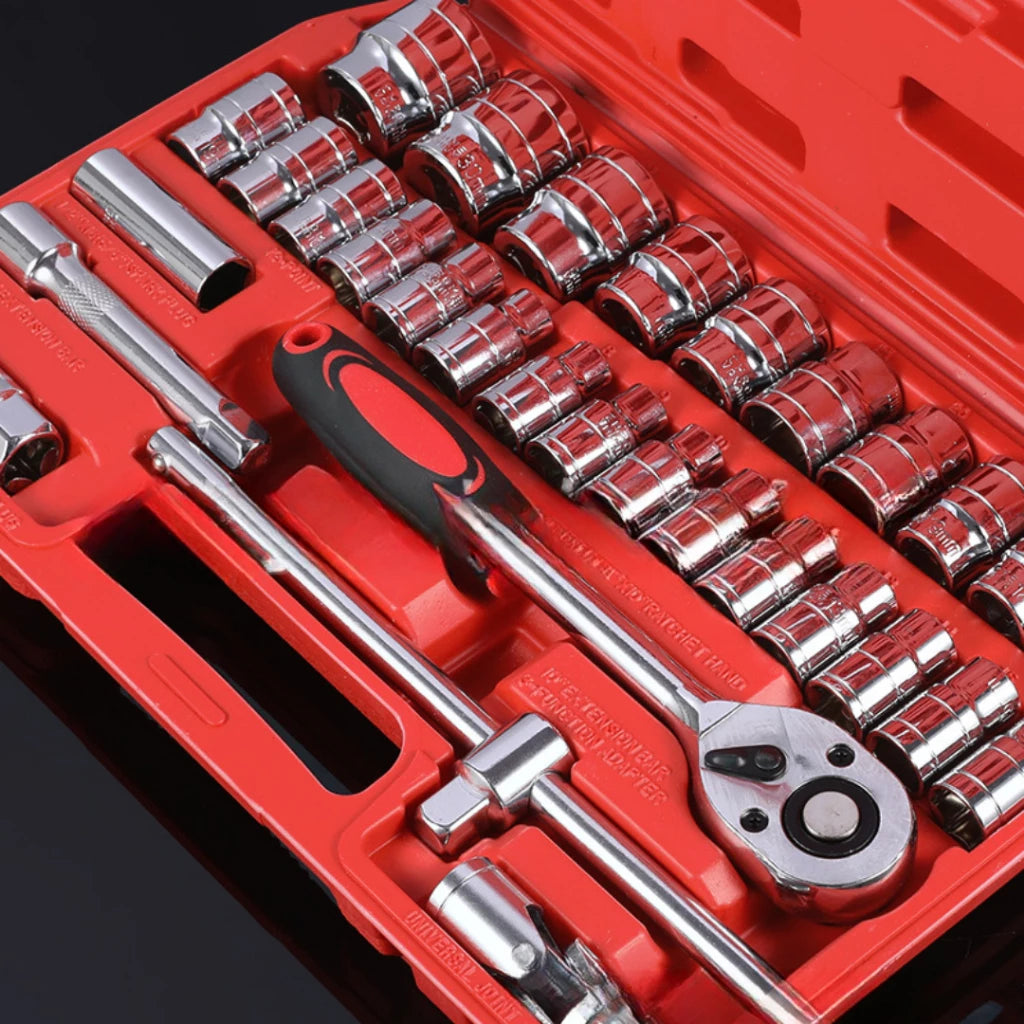 Kit De Ferramentas 40/46 Peças Jogo De Soquetes Chave Catraca Reversível Com Maleta