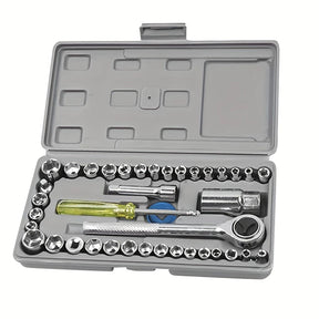 Kit De Ferramentas 40/46 Peças Jogo De Soquetes Chave Catraca Reversível Com Maleta