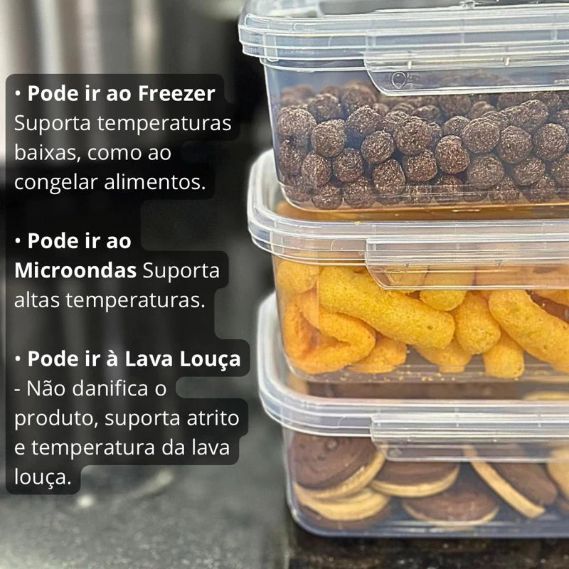 Kit 10 Marmita Potes 800ml com Travas Laterais BPA FREE - Alimentos organizadores de congelador