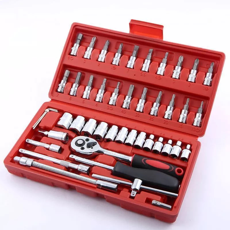 Kit De Ferramentas 40/46 Peças Jogo De Soquetes Chave Catraca Reversível Com Maleta