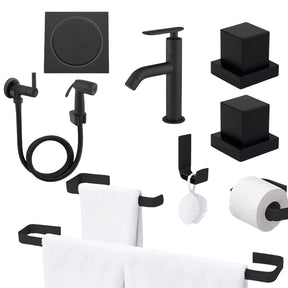 Acessórios Banheiro Preto Fosco Completo - Torneira Bica Alta, Ducha Higiênica e Ralo Click 10x10