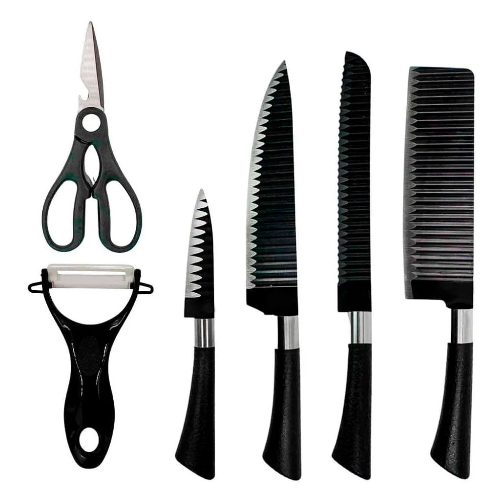 Conjunto de Facas Profissional Kit 6 Peças - Faca Chef, Carne, Legumes, Descascador e Tesoura Aço Carbono