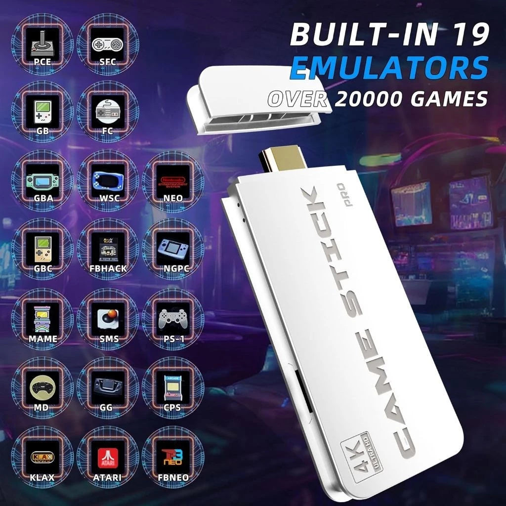 Game Stick M15 Pro 4K 64GB HDMI com 2 Controles Sem Fio + 20 Mil Jogos