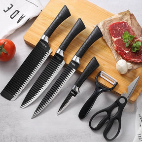 Conjunto de Facas Profissional Kit 6 Peças - Faca Chef, Carne, Legumes, Descascador e Tesoura Aço Carbono